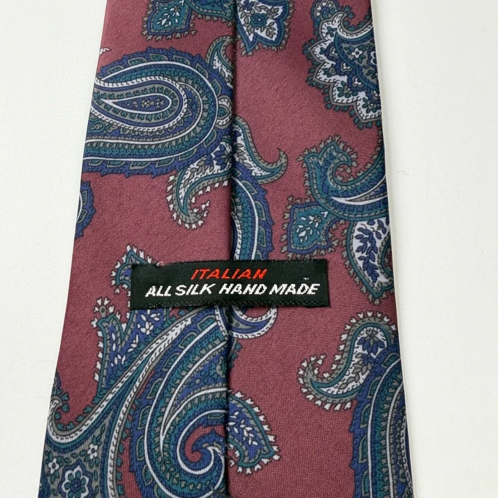 Italian Burgundy Paisley Hand Made‎ Silk Tie
